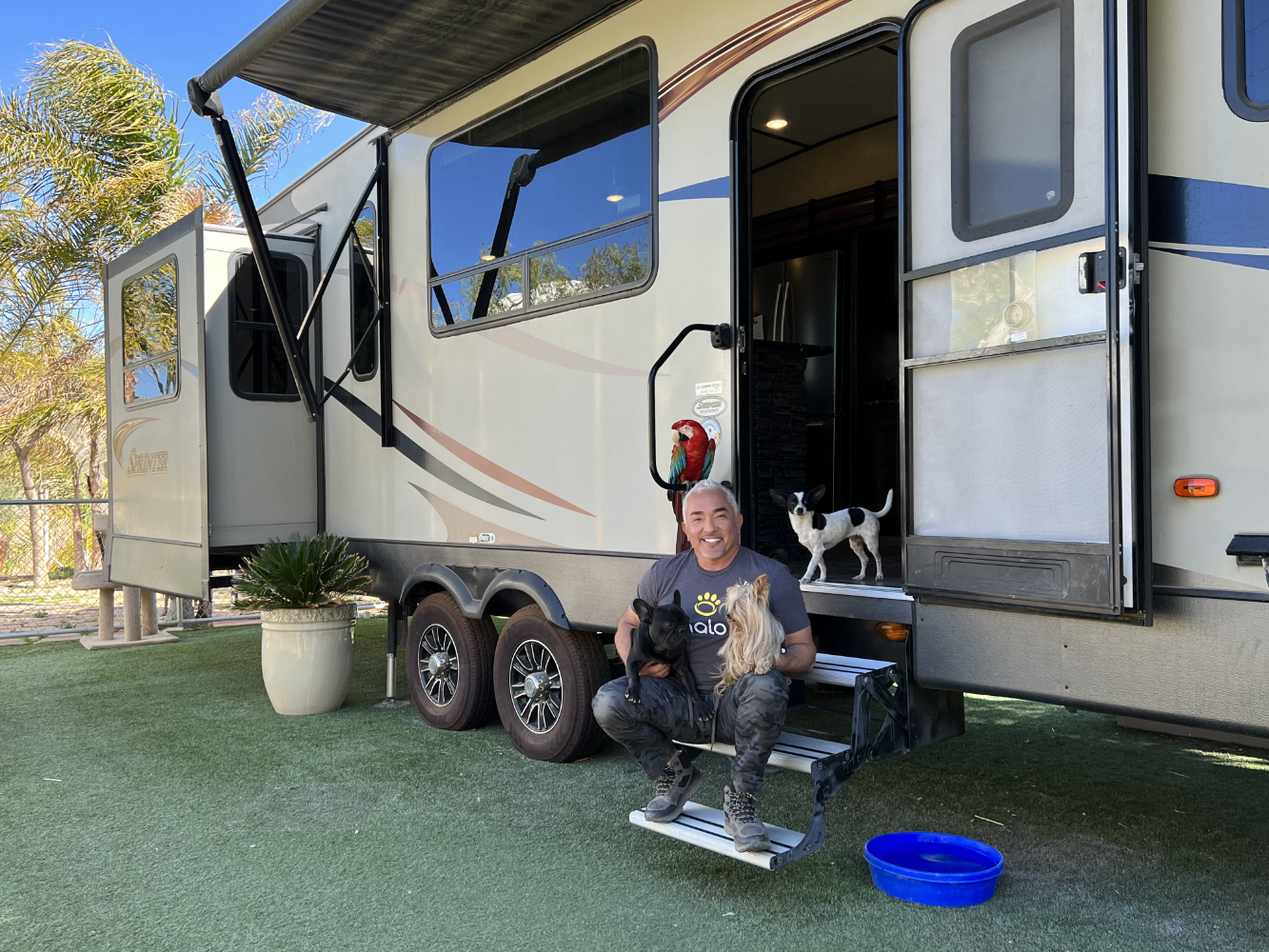 Cesar Milan with pets and RV